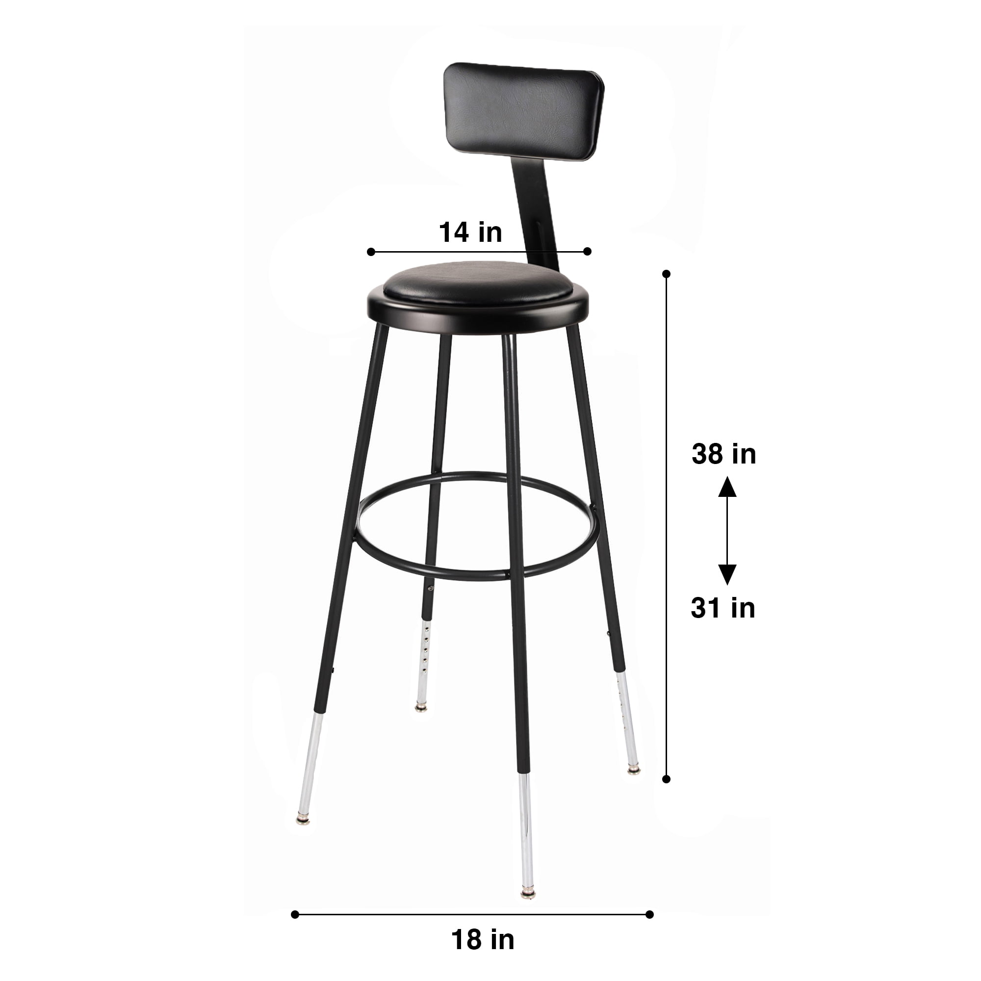 Hampden Furnishings Otto 32"-39"Adjustable Vinyl Padded Stool with Backrest, Black, 2 Pack