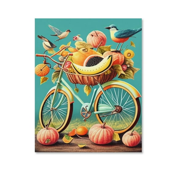 Bicycle Bird Fruit Poster Canvas- Perfect for Wall Artrations, Dining Room Decor, Bedroom Art, Wall Decor Living Room, Wall Art, Frameless 12x16inch