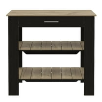 FM FURNITURE Brooklyn 2-Shelf Modern Engineered Wood Kitchen Island in Black/Oak