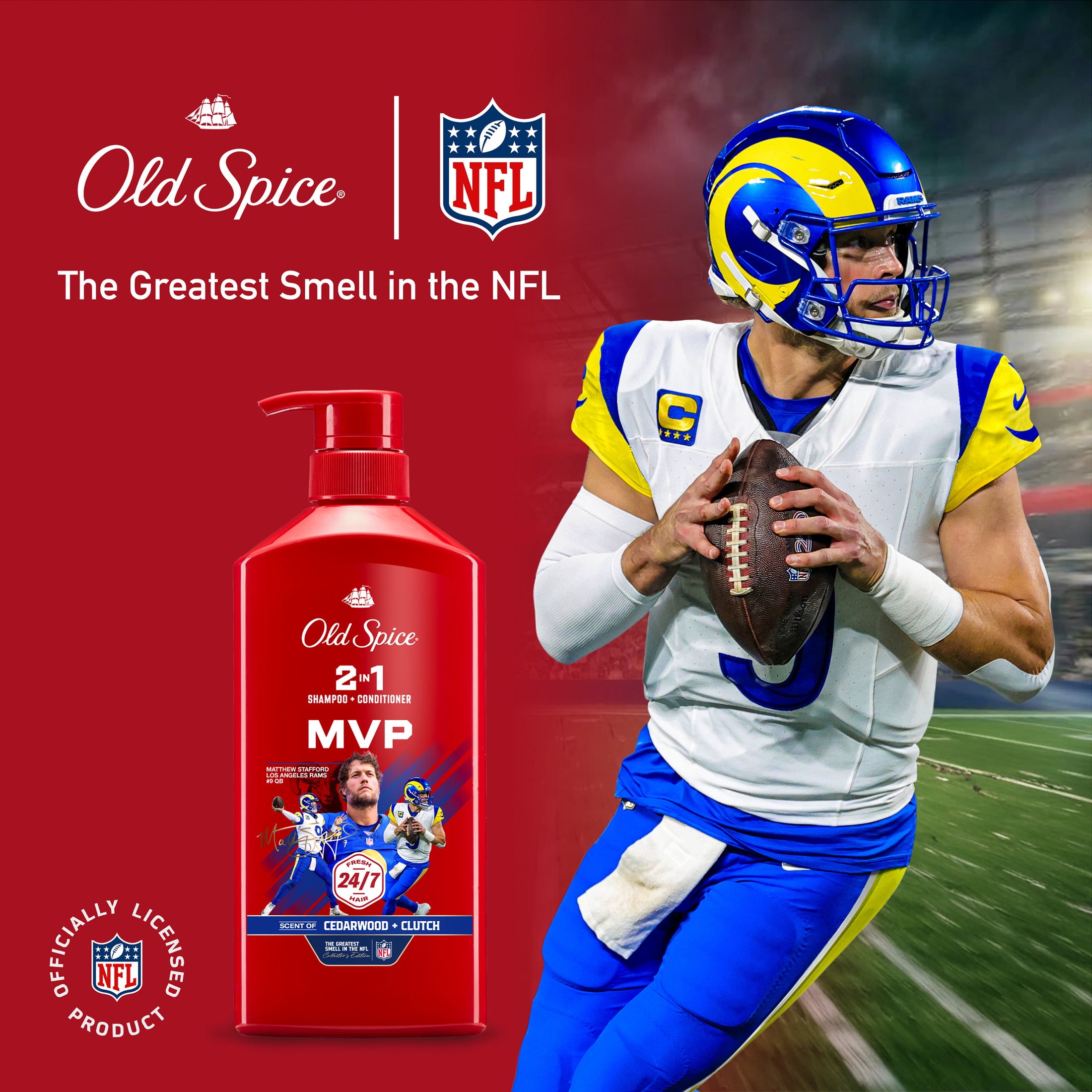 Old Spice 2 in 1 Mens Shampoo and Conditioner, Matt Stafford MVP, NFL Collection, 21.9 fl oz