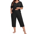 thumbnail image 2 of WellSize Plus Size Women Pajamas Set V Neck Short Sleeve Tops and Capris with Pockers Two Piece Lounge Sets Summer Oufits sleepwear, 2 of 7