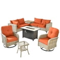 thumbnail image 6 of XIZZI 9-Piece Outdoor Patio Furniture Set, High Back Wicker Sectional with Fire Pit Table & Swivel Rocking Chairs, All-Weather Rattan Conversation Set for Patio & Garden, Orange Red, 6 of 11