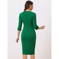 thumbnail image 4 of DARING DIVA Elegant Boat Neck 3/4 Sleeves Midi Split Sheath Dress L Green, 4 of 6