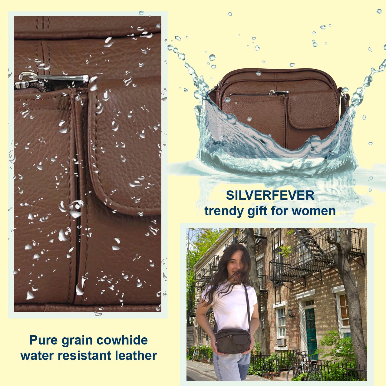 Cowhide Leather Womens Shoulder Purse Small Cross Body Organizer Bag with...