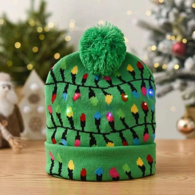 Gorro de Navidad con luz LED, gorro de punto Unisex, gorro de invierno para vacaciones