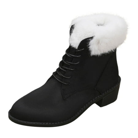 

Women Large Size Dull Polish Heels Snow Boots Plush Mid Heel Short Boot Solid Color Warm Cotton Boots Durable Non Slip Modern Dance Ankle Boots
