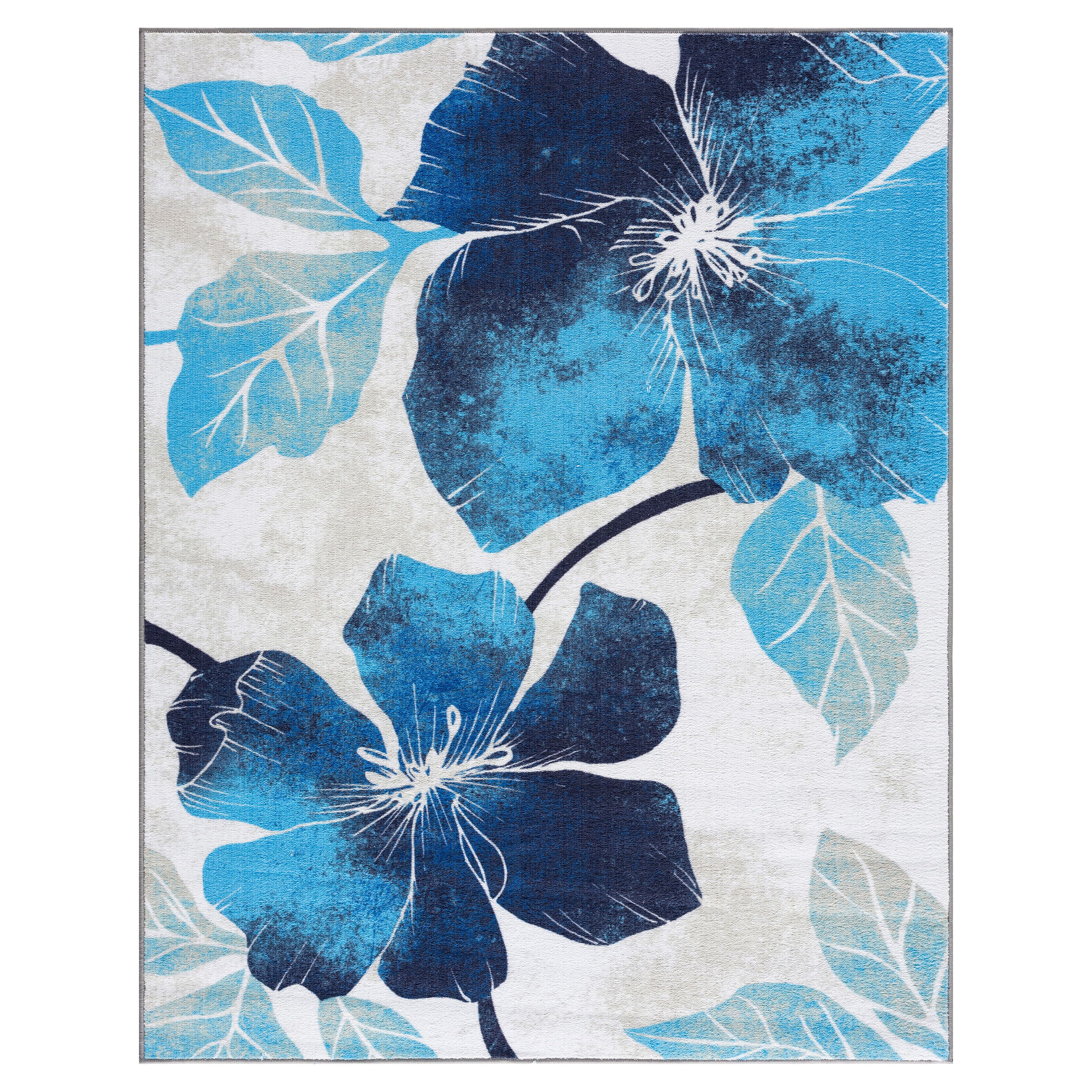 CAMILSON Solana Non Slip Modern Floral Indoor Area Rug Blue/Grey 5x7
