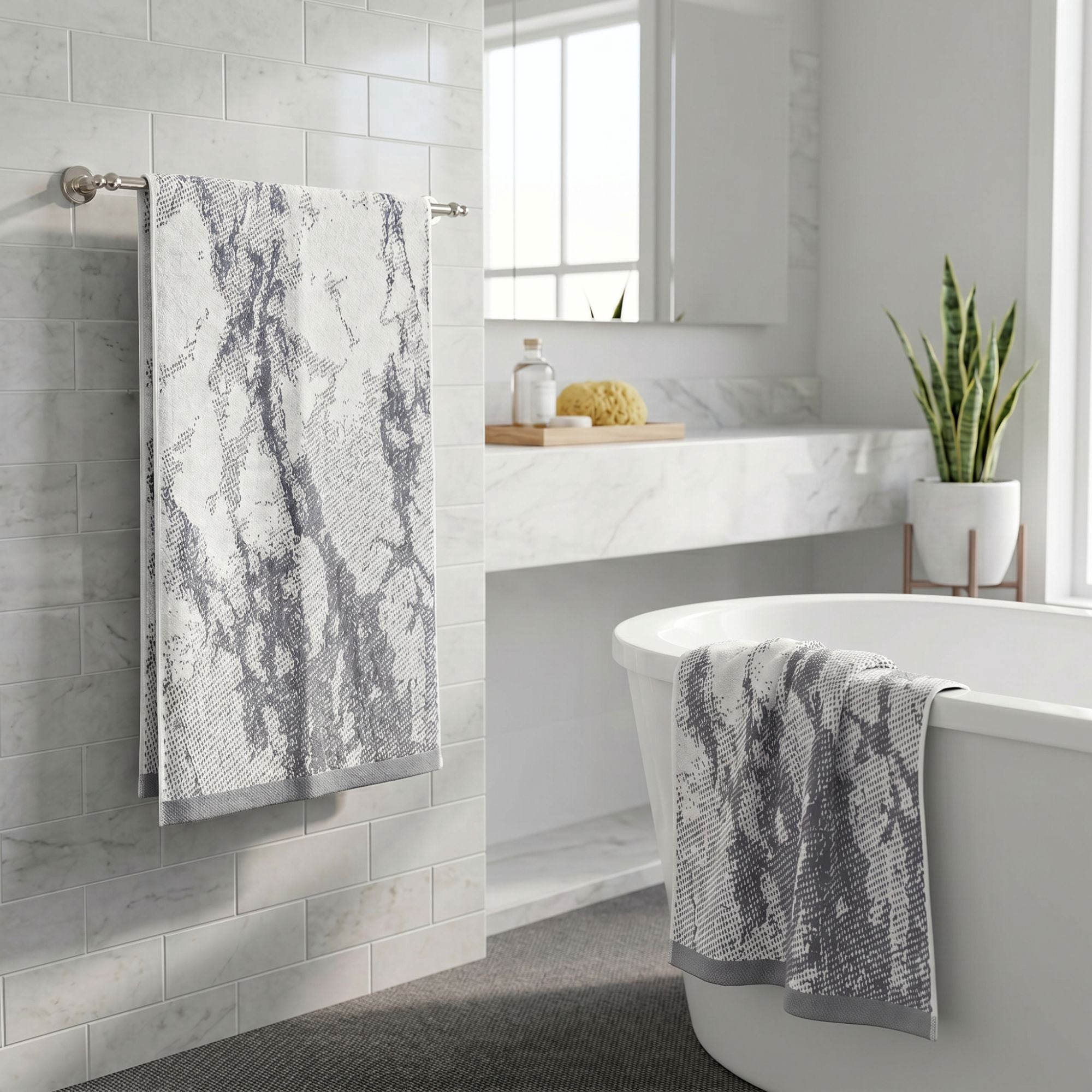 Superior Marble Pattern Oversized Cotton Bath Sheets, 2-Pack, Grey