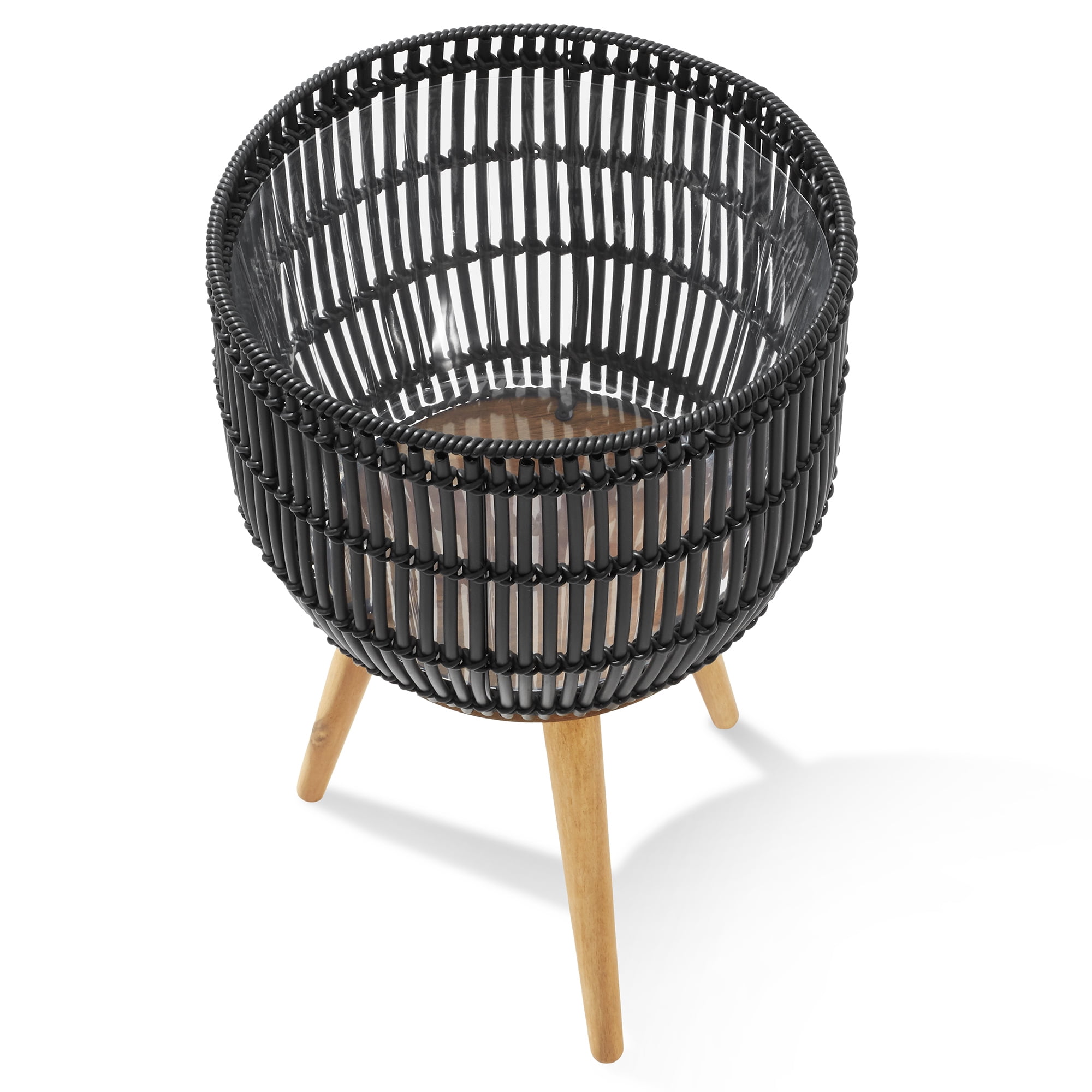 Casafield Floor Planter with Wood Legs in Black, Planter Basket with Stand, Large Plant Pot Cover with Liner