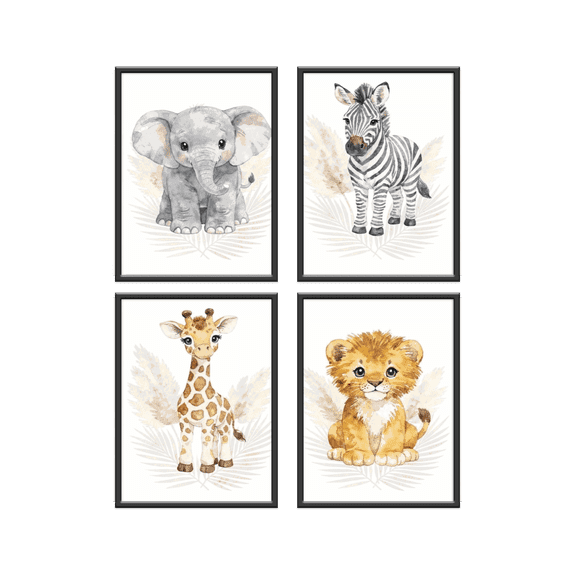 Canvas Wall Art Set of 4 Unframed 8x10in Jungle Animal Prints for Kids Room Decor Nursery Wall Art
