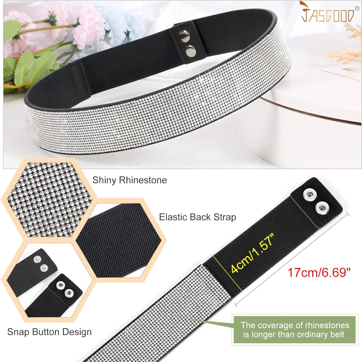6337 Women Stretchy Dress Belts Bling Belt Sparkly Rhinestone Shiny Elastic Choleeki Stretchy Rhinestone Wide Belt Elastic Crystal Thick  main image 3