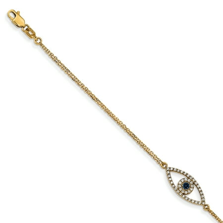 14k Gold Sapphire Bracelet - 14k Double Chain Bracelet Yellow Gold Sapphire Evil Eye Small Diamond 7 Inch Gemstone Contemporary Fine Jewelry For Women Gift Set