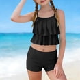 thumbnail image 6 of AHTJRT Girls Tankini Swimsuit Layered Flounce Spaghetti Strap Tank Tops with Mini Shorts Swimwear Two Pieces Summer Beach Surfing Batihng Suits Black 170, 6 of 9