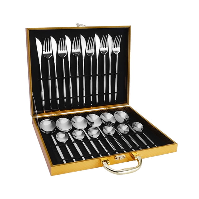 TFixol 24Pcs Dinnerware Set With Gift Box Stainless Steel Kitchen Cutlery Set Knife Fork Spoon Flatware Minimalist Tableware