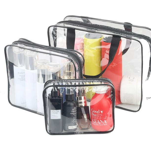 Lot de 3 grands sacs de voyage transparents pour articles de toilette, sacs  de maquillage cosmétiques en plastique transparent imperméable, sacs de  rangement transparents pour organisateur d'emballage (noir) 