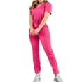 thumbnail image 2 of Ecqkame Two Piece Sets for Women Summer Cool Stretch Solid Color V-Neck Pocket Top and Straight-Leg Pant Set Hot Pink M, 2 of 5