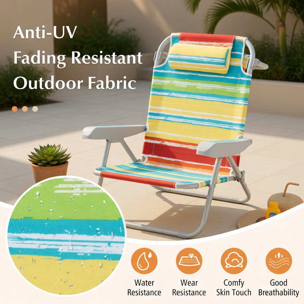 Hommoo 2-Pack Foldable Beach Chairs with Cup Holders, Adjustable Backrest & Storage Pockets, Lightweight Aluminum Frame, Waterproof 600D Oxford Fabric, Multicolor