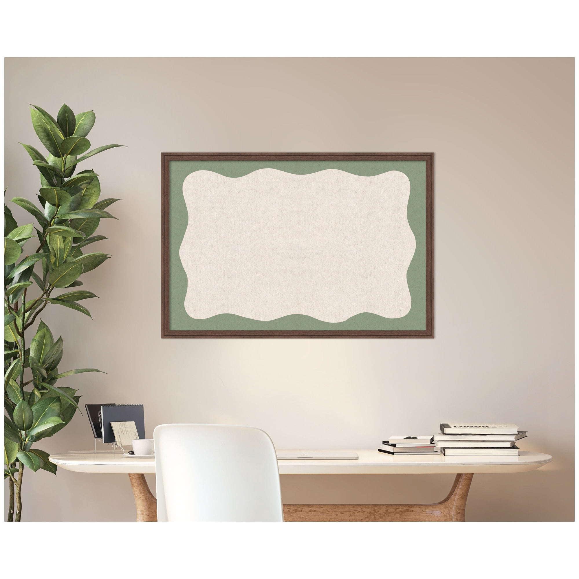 Kate and Laurel Framed Fabric Pinboard 38 x 26,  Printed Linen Classic Bulletin Board for Use as a Vision Board or Wall Organization, Florence Medium Brown Frame