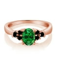 thumbnail image 2 of Gem Stone King 0.88 Ct Green Simulated Emerald Black Diamond 18K Rose Gold Plated Silver Ring (Size 6), 2 of 4