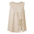 thumbnail image 7 of Loose Fit Drawstring Waist Linen Tank Top for Women Round Neck Solid Color Daily Casual Blouse, 7 of 7