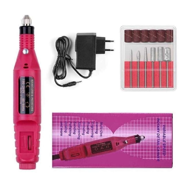Herramienta de manicura y pedicura, potente taladro eléctrico portátil para uñas, lima compacta para removedor de uñas de gel acrílico, lima de uñas profesional, pluma rosa