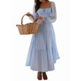 thumbnail image 2 of Vestido Bohemio Informal para Mujer, Estilo Resort, con Escote en U, Mangas Abullonadas y Corte A Azul S, 2 of 9
