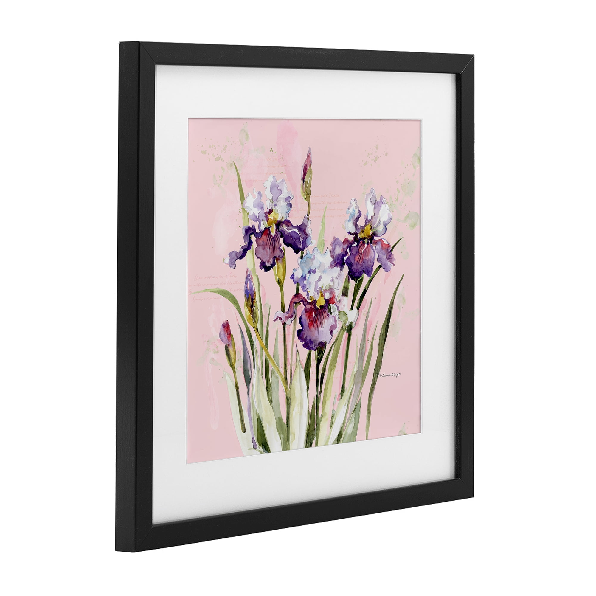 Stupell Industries Purple Irises on Pink Black Framed Print Under Glass, design by Susan Winget