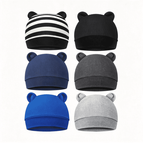 TELOLY 6 Pieces Newborn Baby Hat Bear Ears Infant Caps Baby Boy Girl Toddler Hats Infant Beanie Caps for 0-3 Months,Bear Ears Infant Caps Newborn Hats