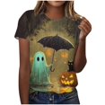 thumbnail image 2 of Women's Cute Ghost Graphic Tees Umbrella Print Halloween Tops Casual Crewneck Short Sleeve T-Shirts Fall Holiday Party Blouses Lightweight Flattering, 2 of 6