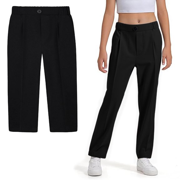 Girl Uniform Pants Dress Pants High Stretchy Skinny Pants with Pockets Girl Black Uniform Pants Back To School Pants for Tweens 10-11 Years