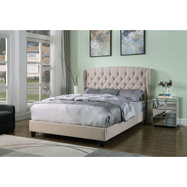 Best Master Lit Plateforme Grand en Bois Massif/tissu Rembourré - Beige