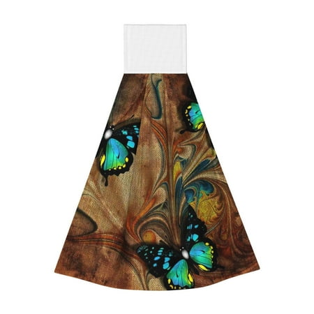 

Zeuib Vintage Butterfly Green Print Coral Velvet Hand Wipes Hanging Hand Towels Set with Hook & Loop Absorbent Towel for Bathroom Home