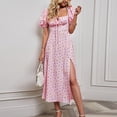 thumbnail image 5 of Summer Saving Wycnly Womens Dresses Short Sleeve Square Neck Floral Print Casual Long Summer Dress Beach Holiday Slim Slit Tie Bohemian Dresses Pink S, 5 of 7