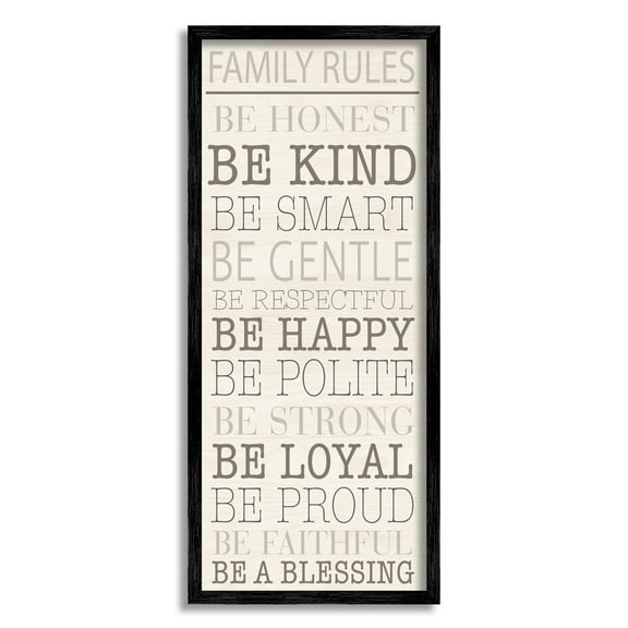 Stupell Industries Uplifting Family Rules Typography Painting Black Framed Art Print Wall Art, 10 x 24