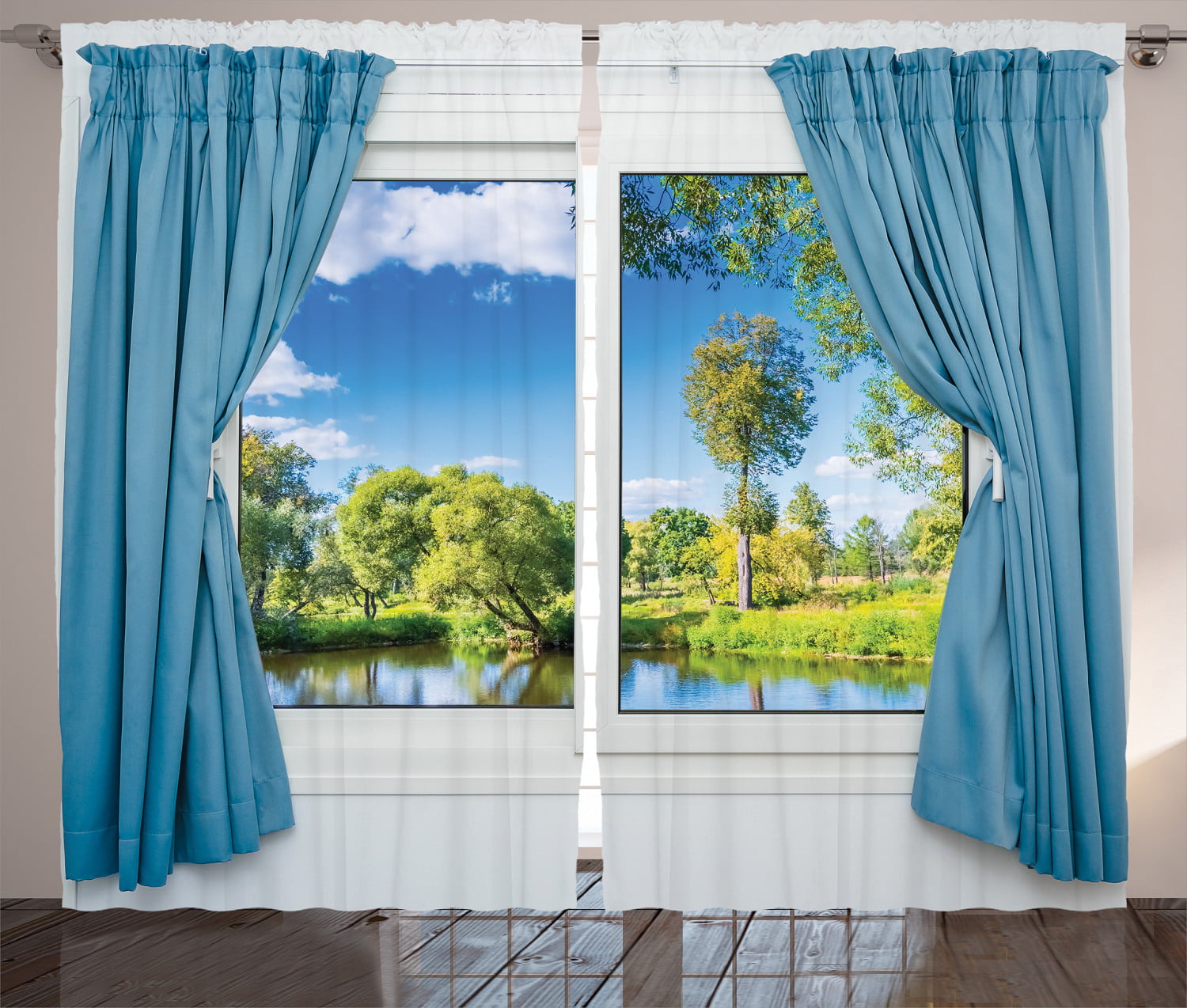 Scenery Curtains Life Tree Yard Field Window Drapes 2 Panel Set 108x90 Inches 