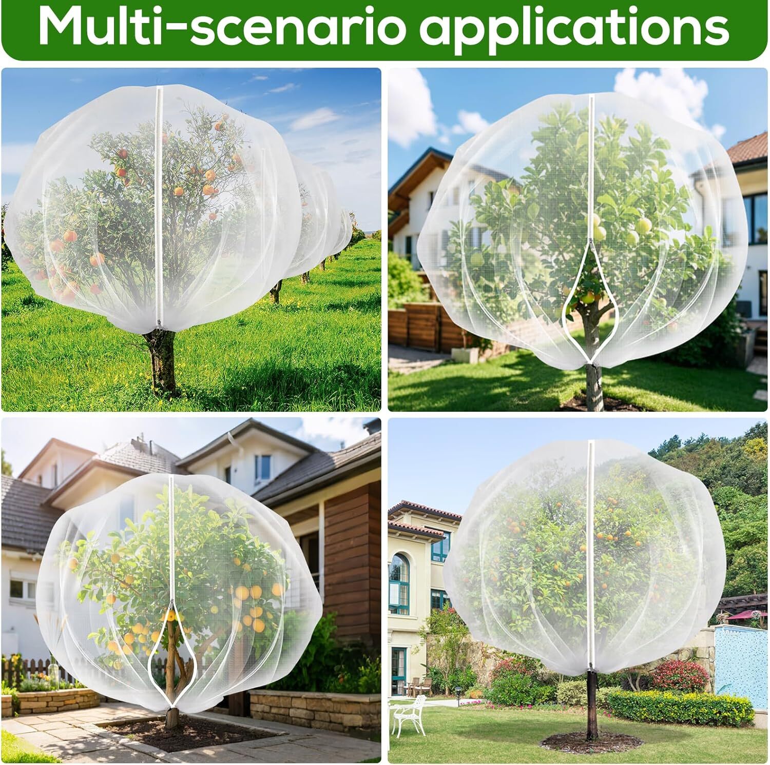LQQBOX 1 Pack 7.87 x 7.87ft Fruits Tree Netting, Insect Bird Barrier Tree Net with Drawstring and Zipper, Plant Cover Fruit Tree Protection to Prevent Tomato Blueberry Vegetables from Squirrels Birds