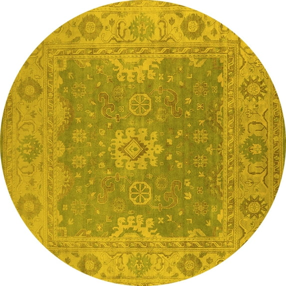 Ahgly Company Indoor Round Oriental Yellow Industrial Area Rugs, 5' Round