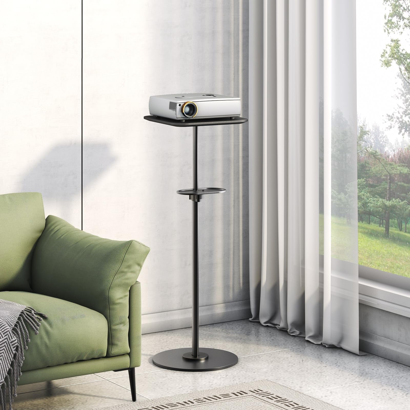 PUTORSEN Heavy-Duty Projector Stand – Height Adjustable Floor Projector Stand，Extends 27.6" to 47.2",13.2lbs Capacity, for Home, Office, and Outdoor Use
