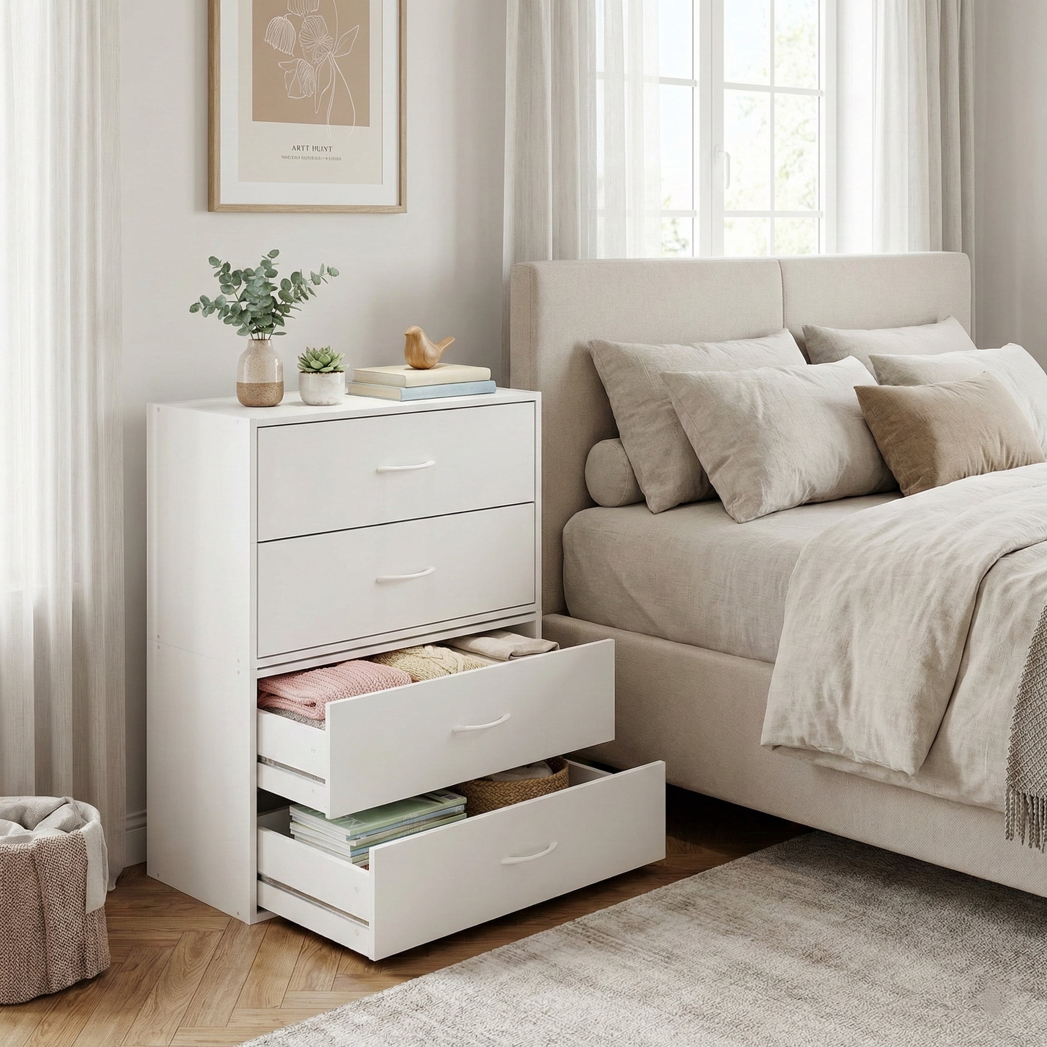 Prilinex 2-Drawer White Dresser Set of 2, Stackable Wood Storage