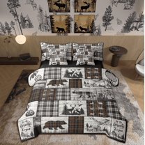 Feelyou Rustic Farmhouse Twin Bedding Sets 7-Piece, Plaid Patchwork Bedding Comforter Set, Deer Bear Print Sheet Sets, Lightweight Bedroom Decorative