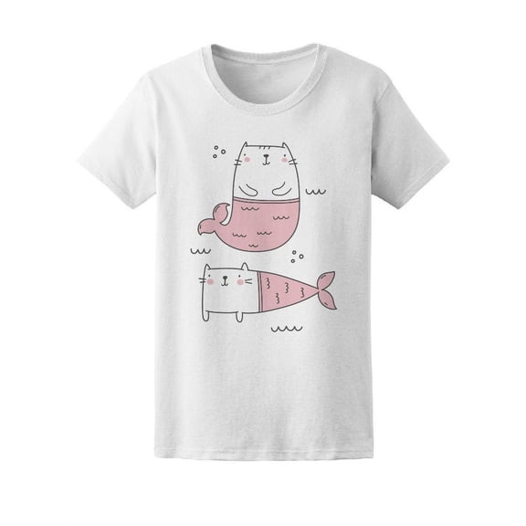 Funny Cartoon Cat Mermaid T-Shirt Women -Image by Shutterstock, Female XX-Large
