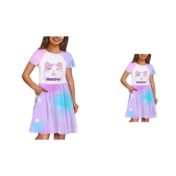 Girls Summer Dress Floral Print A-Line Sleeveless Casual Party Outfit for Kids Toddler Vacation Comfortable Playwear 4-14 Years