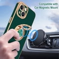 thumbnail image 5 of Case for iPhone 15 Case with Ring Stand, 360° Rotatable Ring Holder Magnetic Kickstand, Plating Rose Gold Edge Soft Cover Luxury Protective Phone Case for iPhone 15 6.1", Midnight Green, 5 of 14