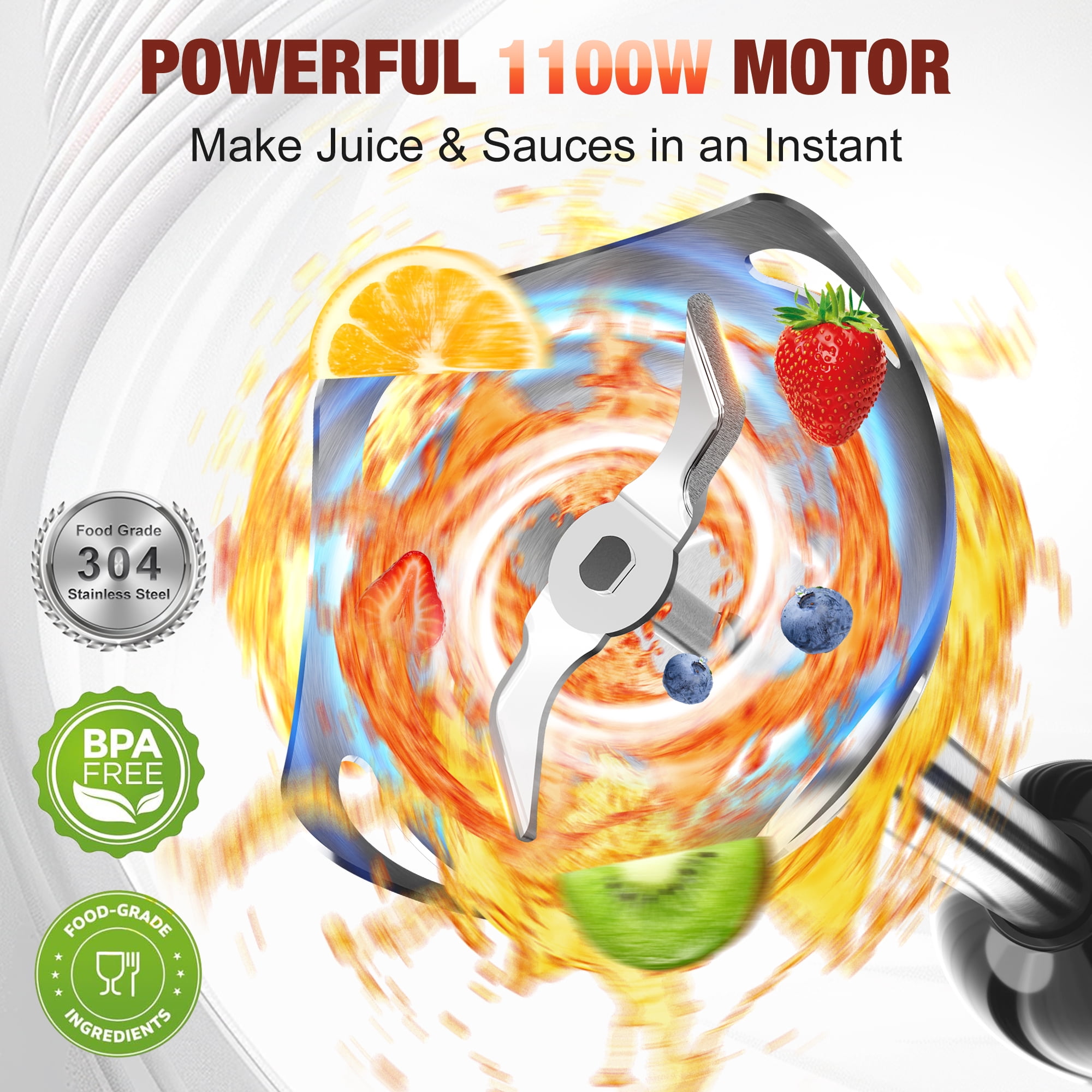 Immersion Blender, 1100W Immersion Blender Handheld with 21 Speeds & Turbo Boost – 3-in-1 Hand Blender for Purees, Baby Food, Milkshakes, Soups & Smoothies