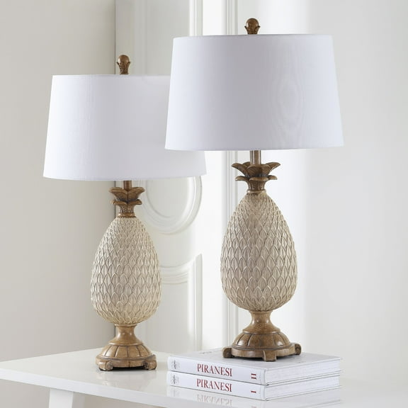 SAFAVIEH Briar Pineapple 30.5 in H Lamp, Antique Cream/Brown, Set of 2