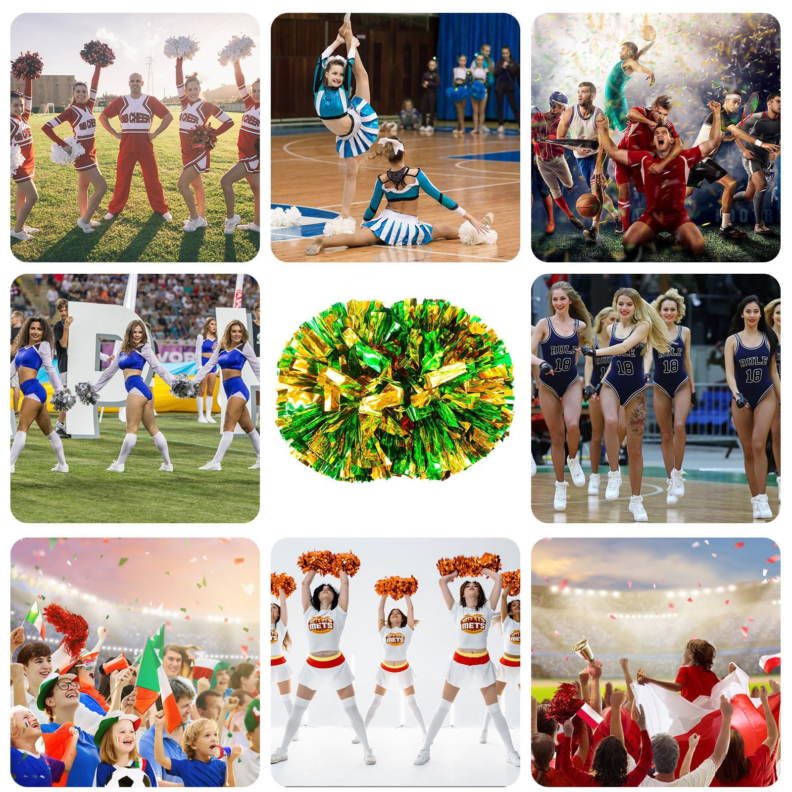 20 Pcs Cheerleading Pom Poms, Cheerleader Pompoms with Handle Style,Fit for Team Spirit Sports Dance Cheering