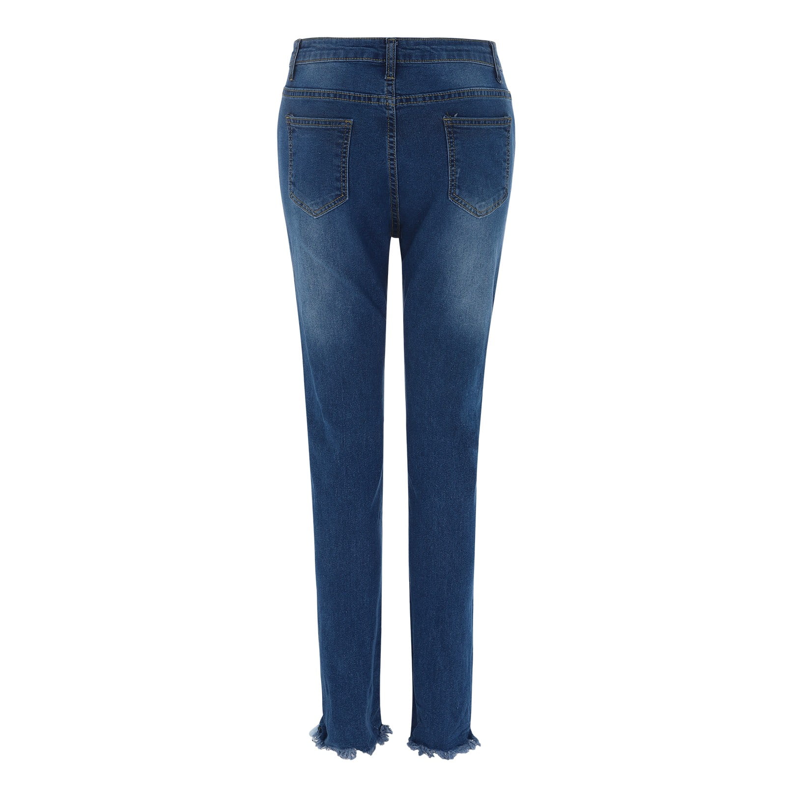 Straight Leg Jeans for Women Stretchy Casual Raw Hem Mid Waisted