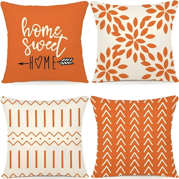 LAMIRO Fall Pillow Covers 18x18 Set of 4,Fall Decor for Home,Modern Sofa Throw Pillow Cover,Decorative Outdoor Linen Fabric Pillow Case for Couch Bed Car 45x45cm (Orange,18x18,Set of 4)