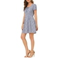 thumbnail image 5 of Allegra K Women's Printed Square Neck Short Sleeve A-Line Prom Dress, 5 of 8
