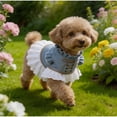 thumbnail image 4 of FEISHENTT Girl Dog Denim Dress with Flared Sleeves Dog Jeans Jacket Blue White Puppy Clothes for Small Dogs Cat Apparel Cake Skirt Pet Outfit B One Size, 4 of 4